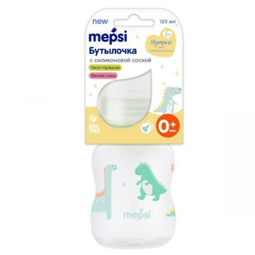 Бутылка для кормления Mepsi силикон с узким горлом динозавр 125мл 0+