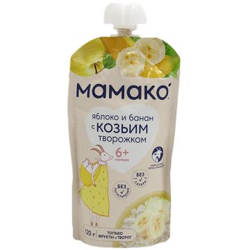 Пюре Мамако Дой-пак яблоко и банан с козьим творожком 120г с 6 месяцев