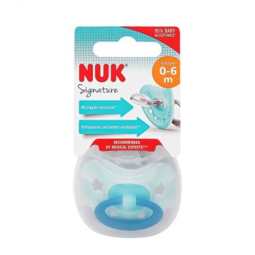 Пустышка Nuk Signature силикон голубой 0-6мес