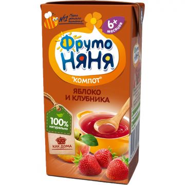 Компот Фруто няня яблоко, клубника 200мл с 6 месяцев