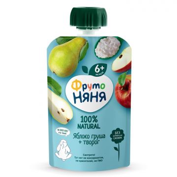 Пюре Фруто няня Дой-пак яблоко, груша, творог 90г с 6 месяцев
