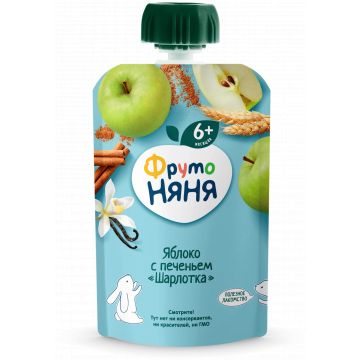 Пюре Фруто няня Дой-пак яблоко с печеньем Шарлотка 90г с 6 месяцев