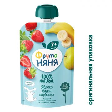 Пюре Фруто няня Дой-пак яблоко банан клубника 90г с 7 месяцев