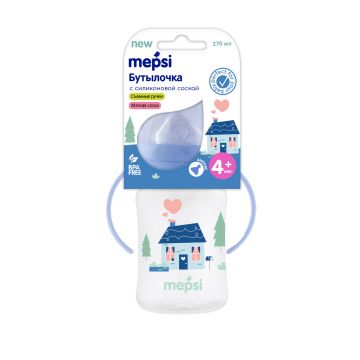 Бутылка для кормления  Mepsi силикон с широким горлом с ручками домик 270мл 4+