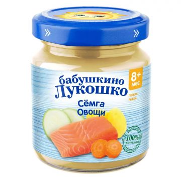 Пюре Бабушкино Лукошко в стекле семга, овощи 100г с 8 месяцев