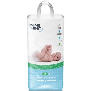 Подгузники Мама знает 3-M 6-11кг (60шт)