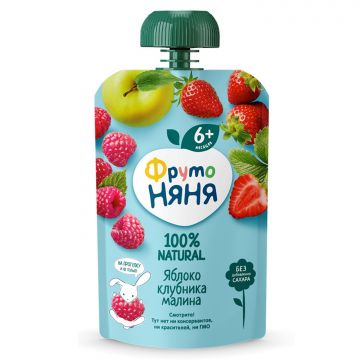 Пюре Фруто няня Дой-пак яблоко, клубника, малина 90г с 6 месяцев