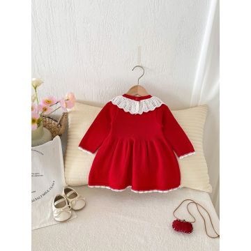 Платье для девочек с длинными рукавами   Вязаный трикотаж Красный  Дев  GZ706