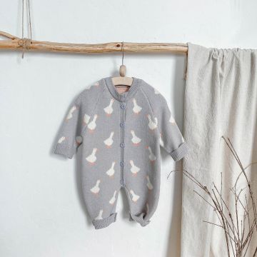 Ромпер детский Гусь  Трикотаж Серый  Уни Пуговица Т24C108