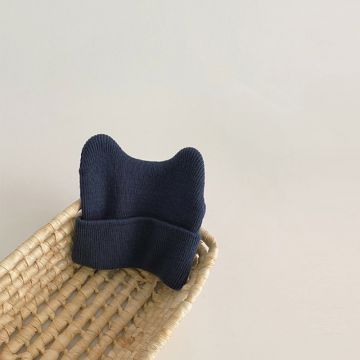 Шапка с ушками  Вязаный Темно-синий Однотонный Мал, Осень  DMW618