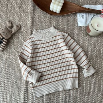 Свитер полоска ZZYZ Вязаный Молочный/коричневый  Уни  014/412