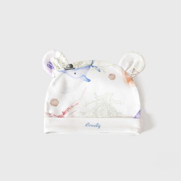 Шапка с ушками c отворотом lovely kids Трикотаж Белый Морские обитатели Уни, Постоянный  9011
