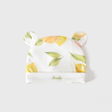 Шапка с ушками c отворотом lovely kids Трикотаж Белый Фрукты Уни, Постоянный  9011