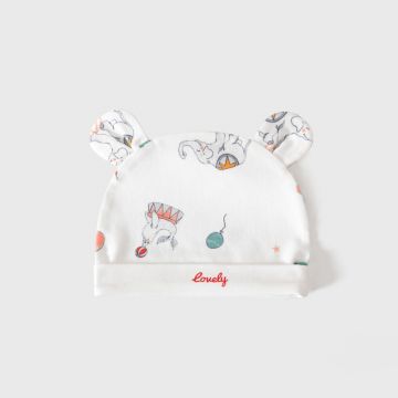 Шапка с ушками c отворотом lovely kids Трикотаж Белый Цирк Уни, Постоянный  9011