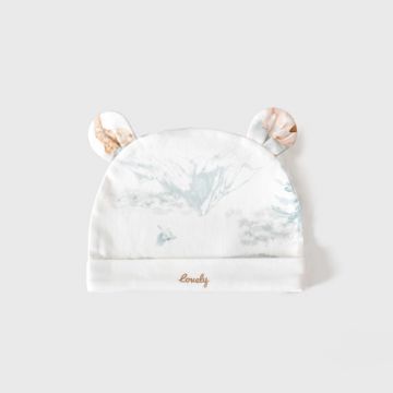 Шапка с ушками c отворотом lovely kids Трикотаж Белый Деревья/слон/жираф Уни, Постоянный  9011