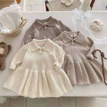 Платье для девочек с длинными рукавами   Вязаный трикотаж     2025