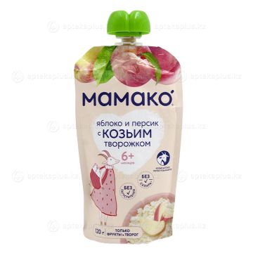 Пюре Мамако Дой-пак яблоко и персик с козьим творожком 120г с 6 месяцев