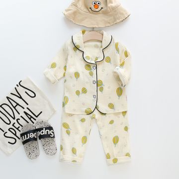 Пижама двойка рубашка/штаны Воздушный шар Wu di bao bao Муслин Молочный Уни Пуговица СА56