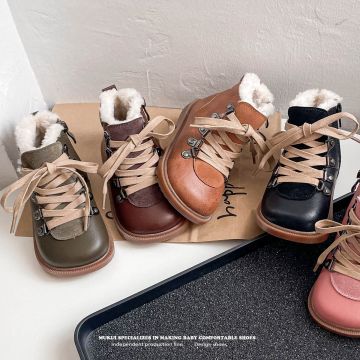 Ботинки Hello Tongxue Натуральная кожа/ натуральная замша/мех  Коричневый,  Замок/шнуровка Уни Натур