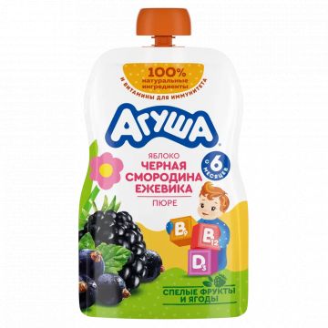 Пюре Агуша Дой-пак яблоко, черная смородина и ежевика 80г с 6 месяцев