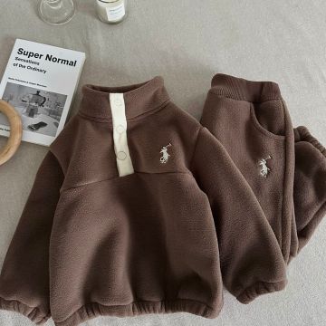 Спортивная двойка  US Polo JN bean co. Флис Коричневый/айвори Уни Кнопка D1007