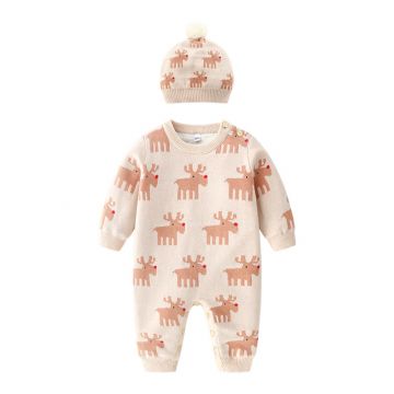 Ромпер  Оленёнок  Вязаный Коричневый Уни Пуговица 0388