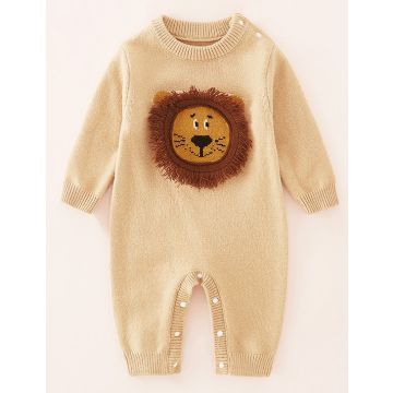 Ромпер  Лев  Вязаный трикотаж Песочный Уни Кнопка QY-24112