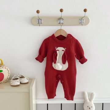 Ромпер  Зайчик Mini tianshi Вязаный трикотаж Красный Уни Кнопка B6082