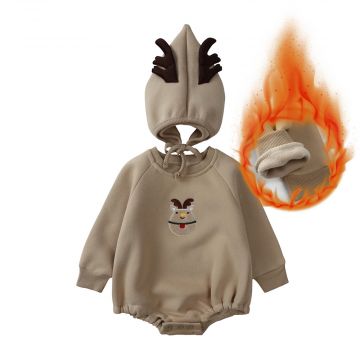 Комплект 2в1 боди/чепчик Оленёнок Kids Tales Трикотаж/начес Бежевый  Уни Кнопка на плече HY20131