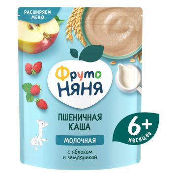 Молочная каша Фруто няня пшеничная яблоко, земляника 200г с 6 месяцев
