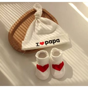 Набор шапка с пинетками Chicbaby Трикотаж Белый I love papa Уни, Постоянный  NAB980