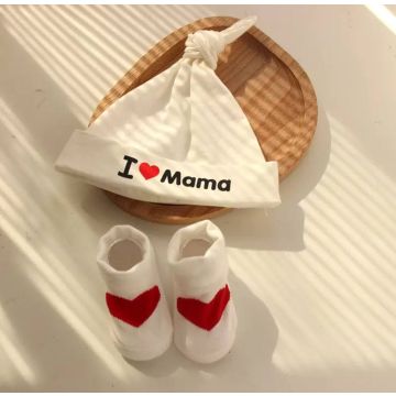 Набор шапка с пинетками Chicbaby Трикотаж Белый I love mama Уни, Постоянный   NAB988