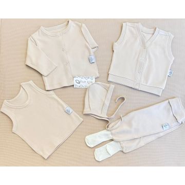 Комплект 5в1 расп,полз,жилет,майка,чепчик  Peri Kids Интерлок Однотонный Уни Кнопка спереди KOMPL89