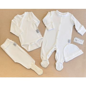 Комплект 4в1 слип,боди,шапка, ползунки  Peri Kids Интерлок Однотонный Уни Кнопка спереди KOMPL9