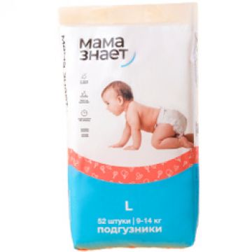 Подгузники Мама знает 4-L 9-14кг (52шт)