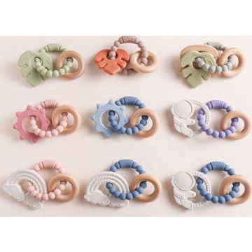 Прорезыватель для зубов из пищевого силикона и дерева       PGJ227