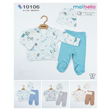 Комплект для новорожденных распашонка ползунки шапка  Maibella Трикотаж    Кнопка спереди 10106