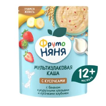 Молочная каша Фруто няня мультизлаковая с кукурузными хлопьями и клубникой 200г с 4 месяцев
