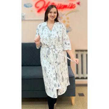 Сорочка с халатом E481 Ellada Белый Цветочки