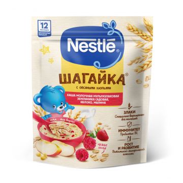 Молочная каша Nestle Шагайка мультизлаковая с яблоком, земляникой и малиной 190г с 12 месяцев