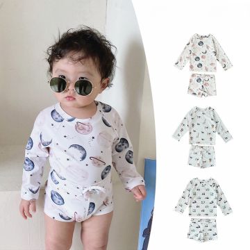 Купальник детский раздельный – лонгслив, шорты и шапочка в комплекте   Бифлекс   Уни  6760