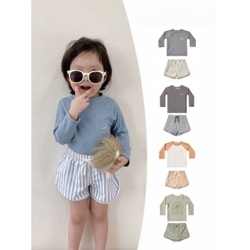 Купальник детский раздельный – лонгслив, шорты и шапочка в комплекте Оливки  Бифлекс Молочный  Дев М