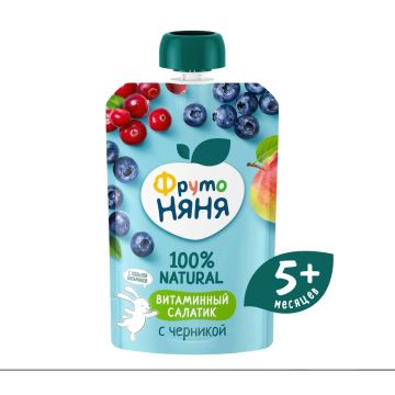 Пюре Фруто няня Дой-пак фруктовый салатик с черникой 90г