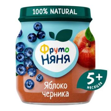 Пюре Фруто няня в стекле яблоко, черника 100г с 5 месяцев