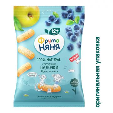 Кукурузные палочки Фруто няня с яблоком и черникой 20г с 12 месяцев