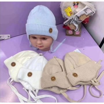 Шапка с отворотом Grans Вязаный  Слон Мал,  Завязки 40-42см KU674