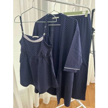 Комплект с халатом 3в1 7892 Ellada Темно-синий горох Трикотаж Бретельки Пояс