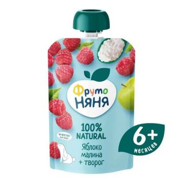 Пюре Фруто няня Дой-пак яблоко, малина, творог 90г с 6 месяцев