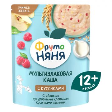 Молочная каша Фруто няня мультизлаковая яблоко, хлопья, малина 200г с 12 месяцев