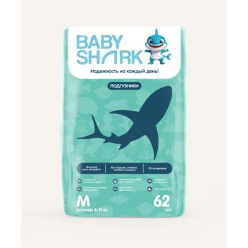 Подгузники Baby shark М (6-11 кг) 62 шт